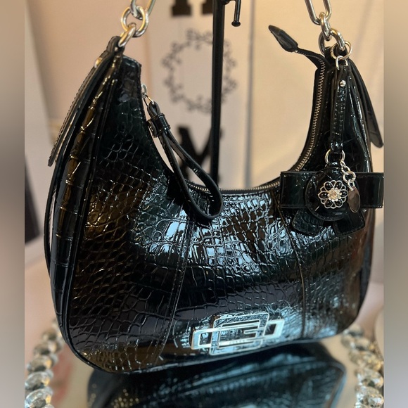 Guess Y2K Black Crocodile-Embossed Women's  shoulder Bag - Picture 6 of 10